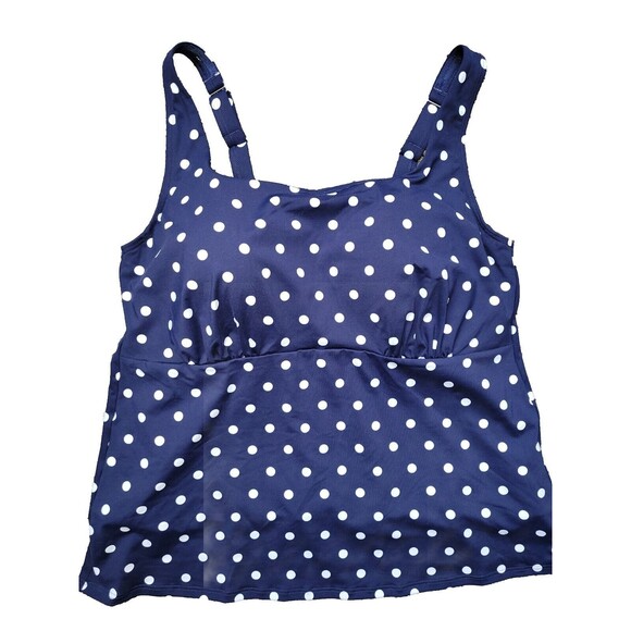 Lands' End Swim Top Navy 18W Square Neck Tankini Polka Dot 1X Underwire S490 - Picture 2 of 13